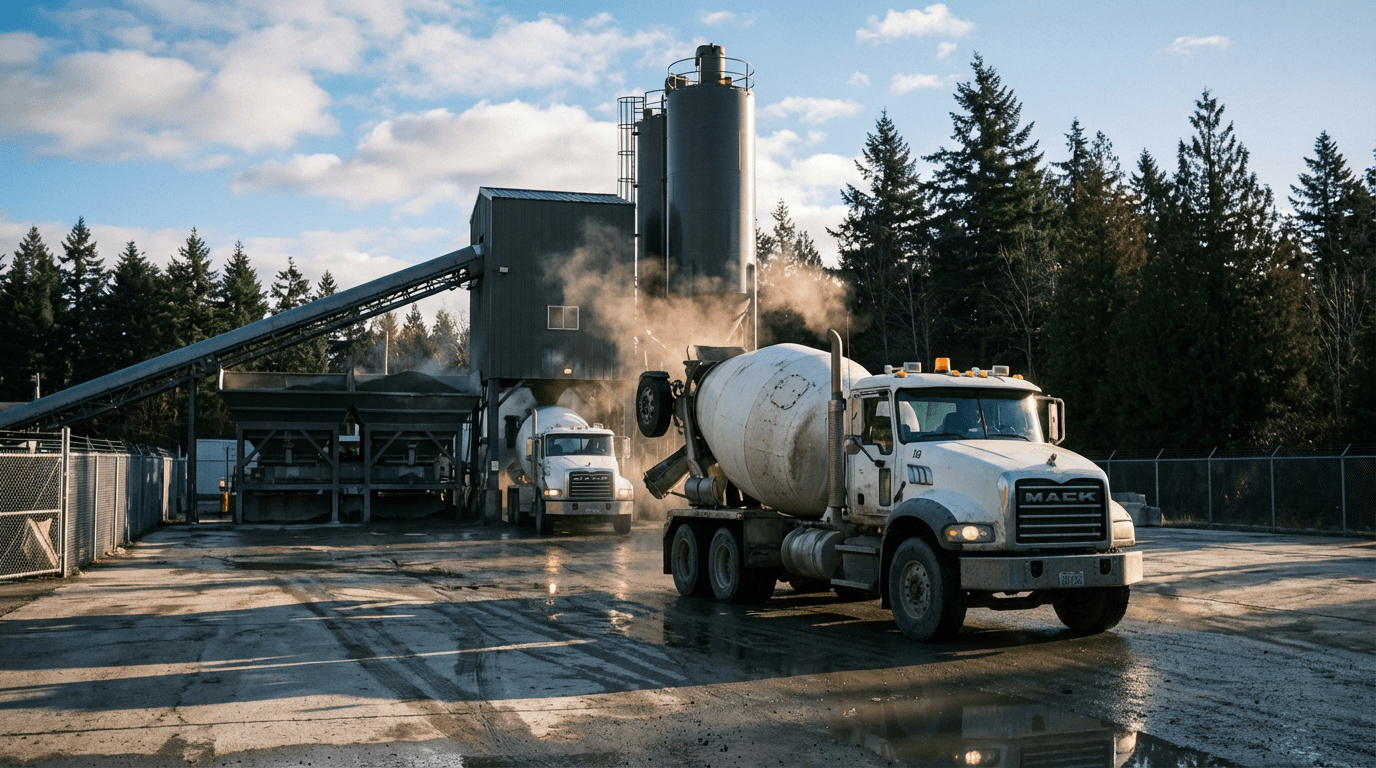 Mixer truck at a batch plant